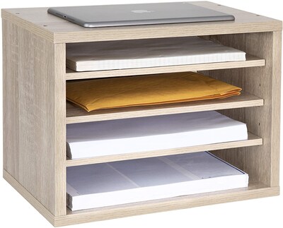 AdirOffice 4 Compartment Wood Workspace Desk Letter Tray File Organizer, Medium Oak (502-01-MEO)
