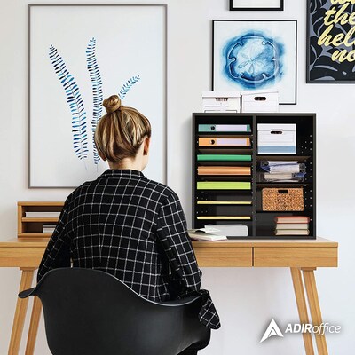 Adiroffice Wood Black Adjustable 16 Compartment Literature Organizer (500-16-BLK)