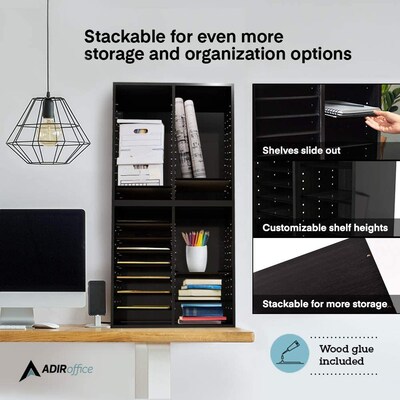 Adiroffice Wood Black Adjustable 16 Compartment Literature Organizer (500-16-BLK)