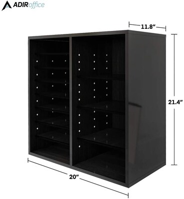 Adiroffice Wood Black Adjustable 16 Compartment Literature Organizer (500-16-BLK)