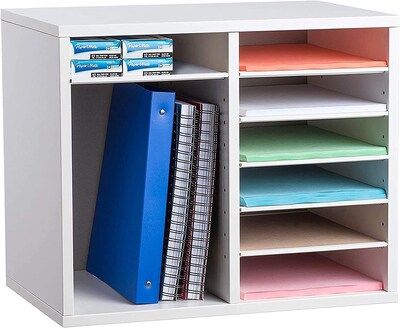 AdirOffice 12-Compartment Wood Literature Organizer, White (500-12-WHI)