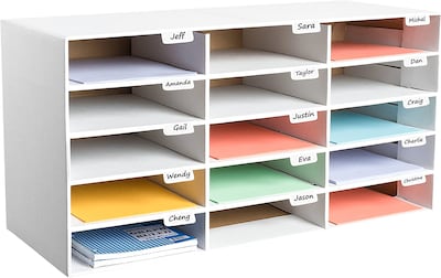 Adir Office File Organizer Classroom Office Home, White, 15 Slots (501-15-WHITE)
