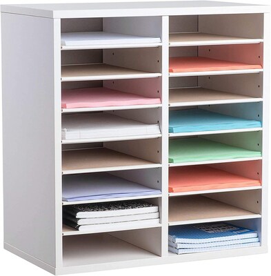 Adiroffice Wood White Adjustable 16 Compartment Literature Organizer (500-16-WHI)