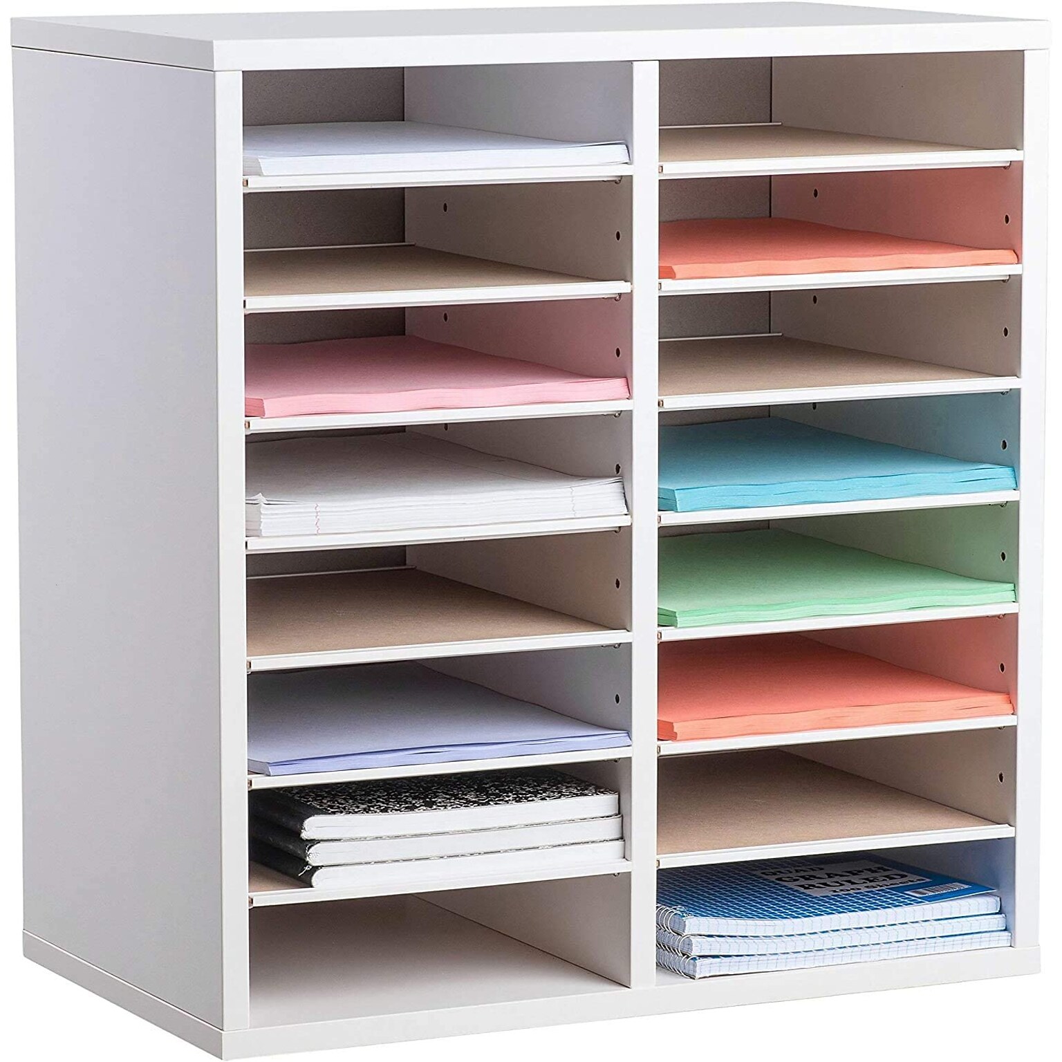Adiroffice Wood White Adjustable 16 Compartment Literature Organizer (500-16-WHI)