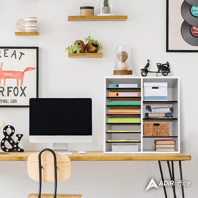 Adiroffice Wood White Adjustable 16 Compartment Literature Organizer (500-16-WHI)