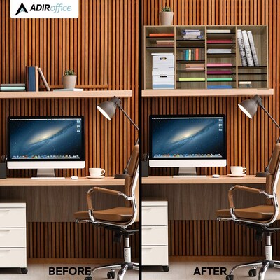 Adiroffice Wood Medium Oak Adjustable 36 Compartment Literature Organizer (500-36-MEO)