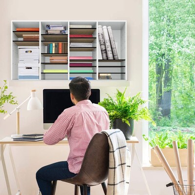 Adiroffice Wood White Adjustable 36 Compartment Literature Organizer (500-36-WHI)