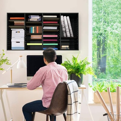 Adiroffice Wood Black Adjustable 36 Compartment Literature Organizer (500-36-BLK)