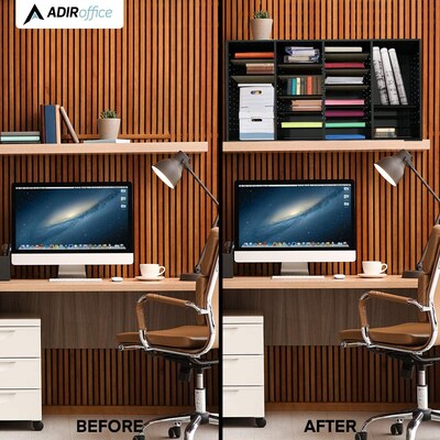 Adiroffice Wood Black Adjustable 36 Compartment Literature Organizer (500-36-BLK)