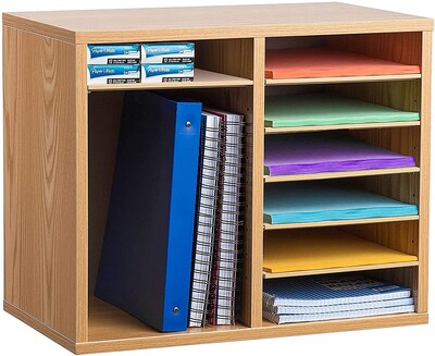 AdirOffice 12-Compartment Wood Literature Organizer, Medium Oak (500-12-MEO)