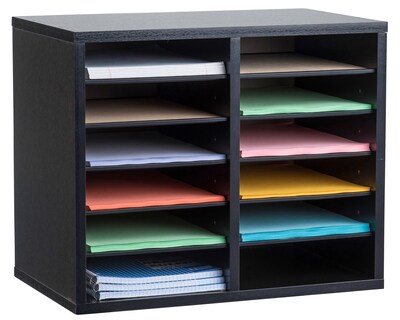 AdirOffice 12-Compartment Wood Literature Organizer, Black (500-12-BLK)