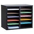 AdirOffice 12-Compartment Wood Literature Organizer, Black (500-12-BLK)