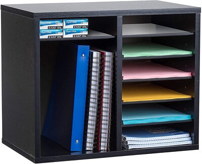 AdirOffice 12-Compartment Wood Literature Organizer, Black (500-12-BLK)