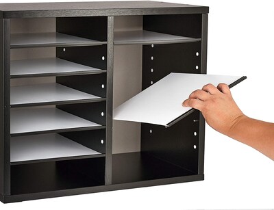 AdirOffice 12-Compartment Wood Literature Organizer, Black (500-12-BLK)