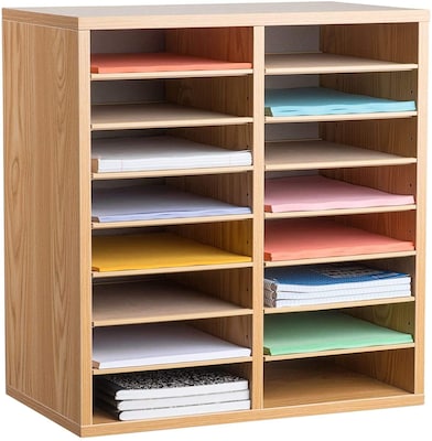 AdirOffice 500 Series 16 Compartment Literature Organizer, 11.8 x 20, Medium Oak (500-16-MEO)