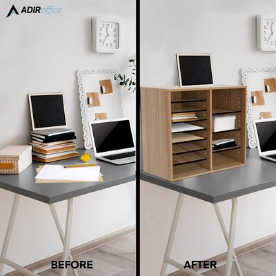 AdirOffice 500 Series 16-Compartment Literature Organizers, 20" x 11.8", Medium Oak (500-16-MEO)