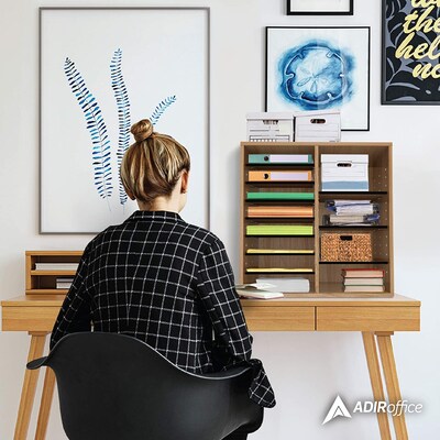 AdirOffice 500 Series 16-Compartment Literature Organizers, 20" x 11.8", Medium Oak (500-16-MEO)