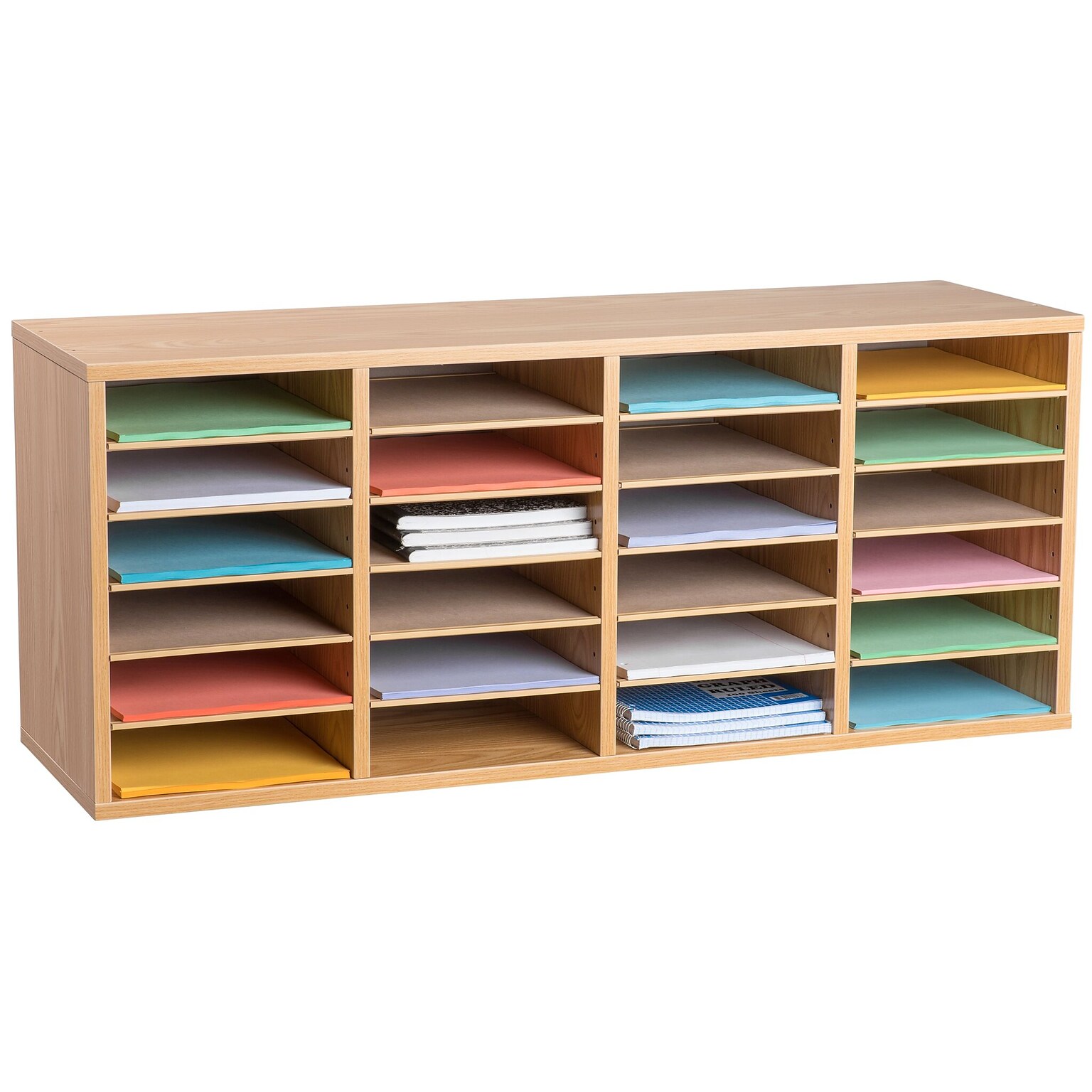 Adiroffice Wood Oak Adjustable 24 Compartment Literature Organizer (500-24-MEO)