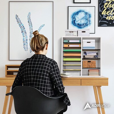 Adiroffice Wood White Adjustable 24 Compartment Literature Organizer (500-24-WHI)