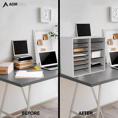 Adiroffice Wood White Adjustable 24 Compartment Literature Organizer (500-24-WHI)