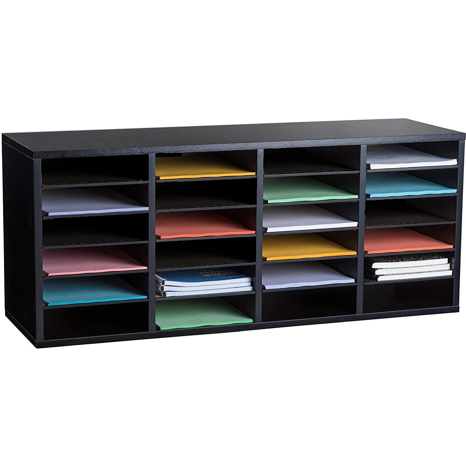 Adiroffice Wood Black Adjustable 24 Compartment Literature Organizer (500-24-BLK)
