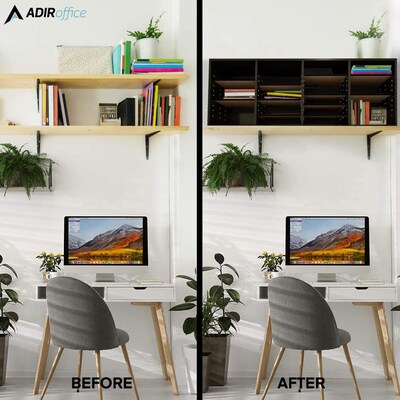 Adiroffice Wood Black Adjustable 24 Compartment Literature Organizer (500-24-BLK)