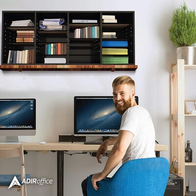 Adiroffice Wood Black Adjustable 24 Compartment Literature Organizer (500-24-BLK)