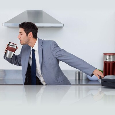 Adirchef Grab N Go Personal Coffee Maker with 15 oz. Travel Mug, Ruby Red (800-01-RR)