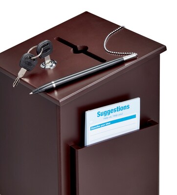 AdirOffice Square Wood Suggestion Box With Lock and Pen, Mahogany (ADI632-01-MA)