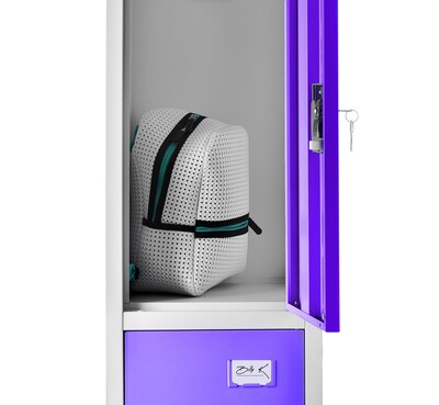 AdirOffice 72'' 3-Tier Key Lock Purple Steel Storage Locker (629-203-PUR)