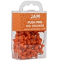 JAM Paper Push Pins, Orange, 100/Pack (222419052)
