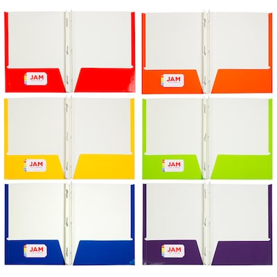 JAM Paper 2-Pocket Folders with 3 Fasteners, Multicolored, Assorted Colors, 6/Pack (385GCASSRT)