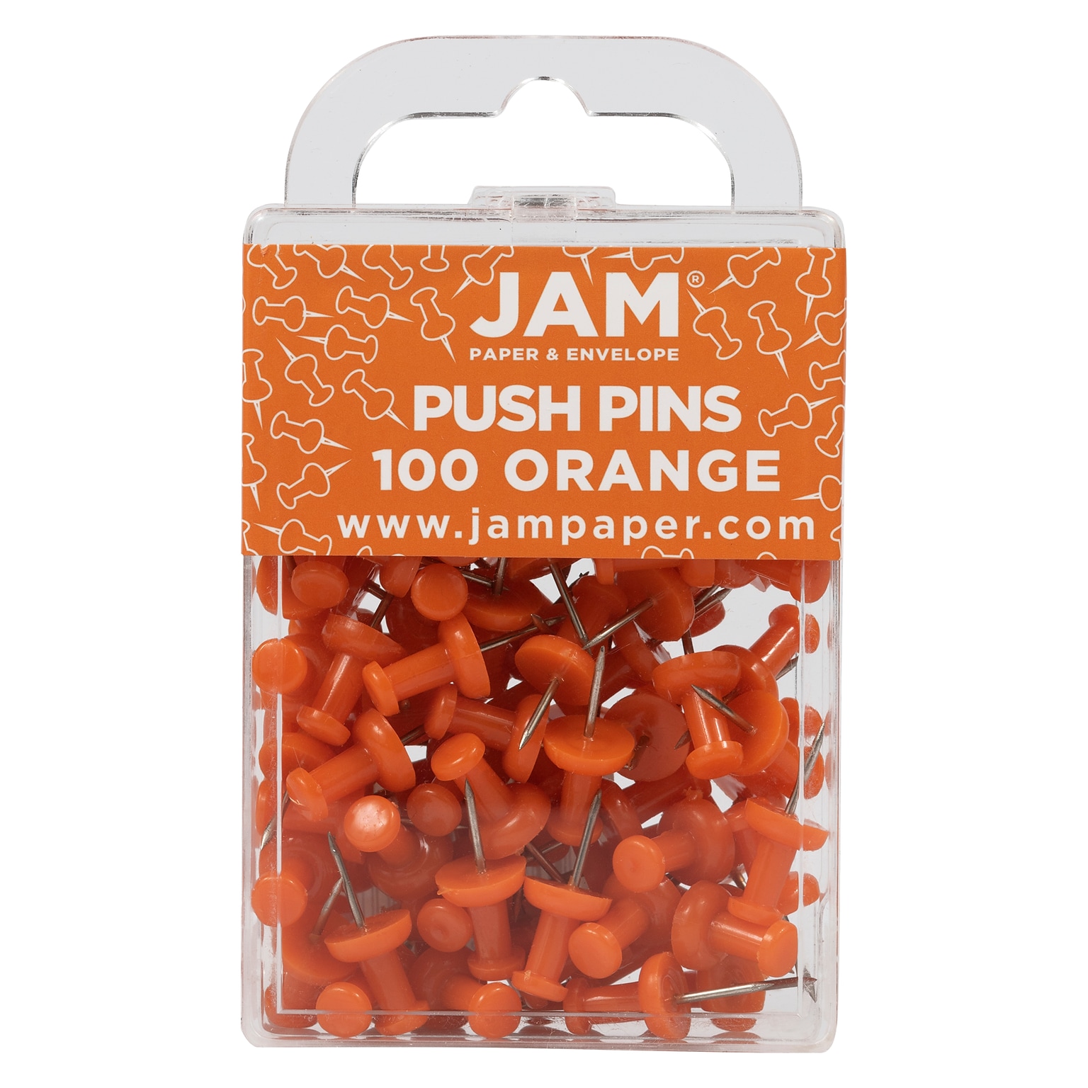 JAM Paper Push Pins, Orange, 100/Pack (222419052)