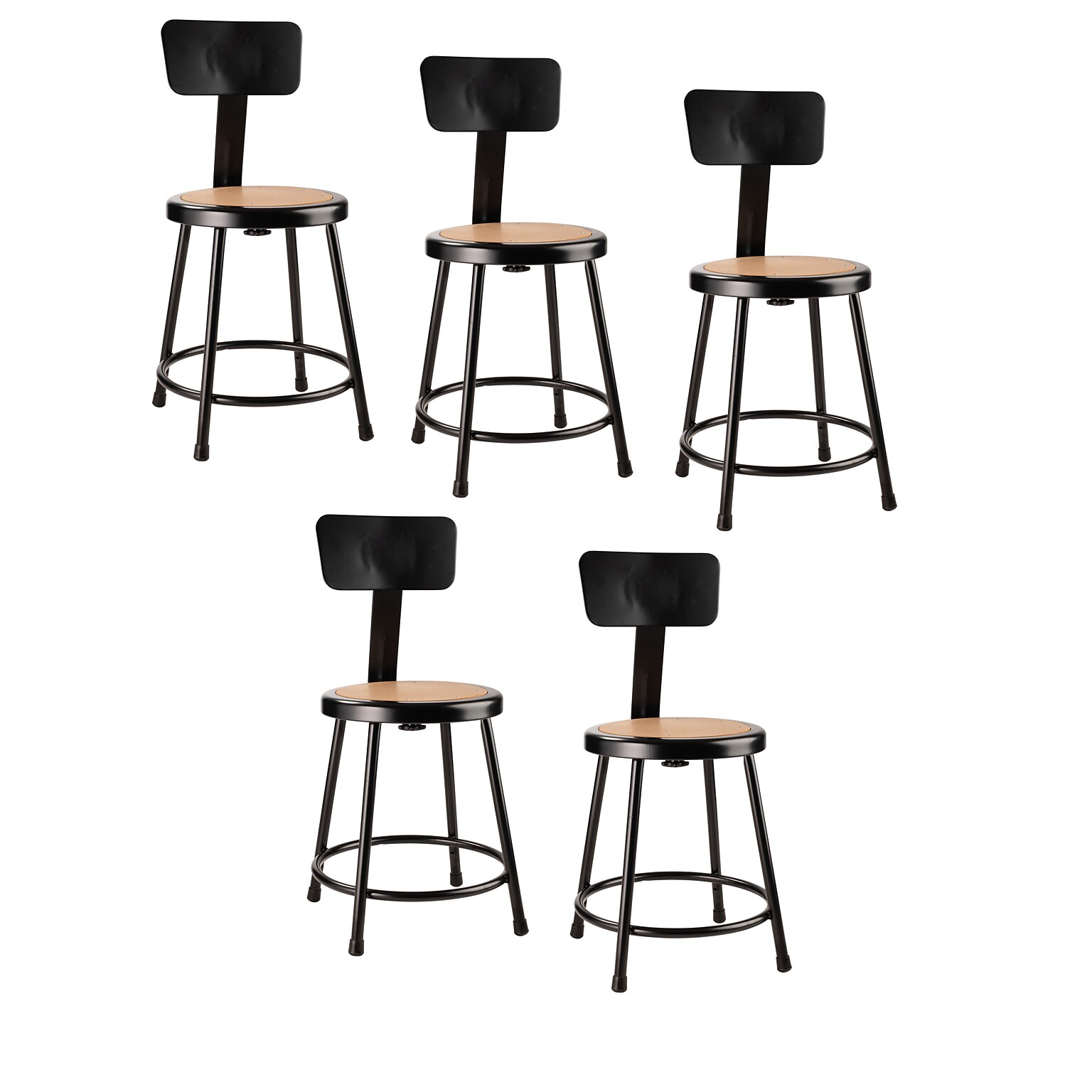 NPS 6200 Series Armless Wood 18 Inch Stool With Backrest, Black - 5 Pack (6218B-10/5)