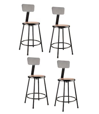 NPS 6200 Series Armless Wood 24 Inch Stool With Backrest, Black, 4 Pack (6224B-10/4)