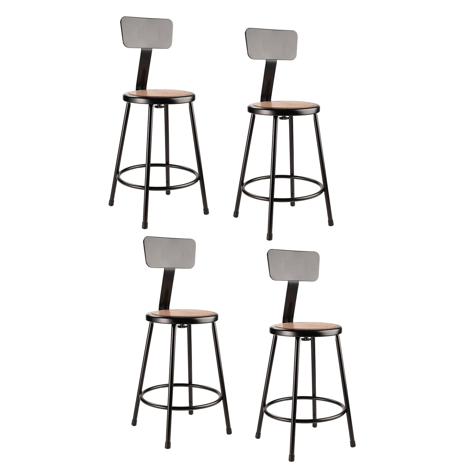 NPS 6200 Series Armless Wood 24 Inch Stool With Backrest, Black, 4 Pack (6224B-10/4)