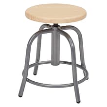 NPS 6800 Series Armless Steel Height Adjustable Swivel Stool, Natural Wood Seat, Gray Frame (6800W-0