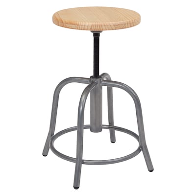 NPS 6800 Series Armless Steel Height Adjustable Swivel Stool, Natural Wood Seat, Gray Frame (6800W-0