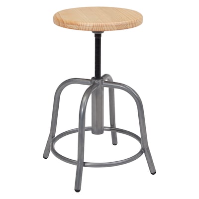 NPS 6800 Series Armless Steel Height Adjustable Swivel Stool, Natural Wood Seat, Gray Frame (6800W-02)