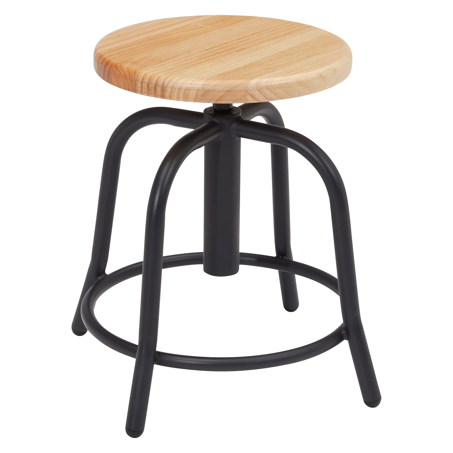 NPS 6800 Series Armless Steel Height Adjustable Swivel Stool, Natural Wood Seat, Black Frame (6800W-10)