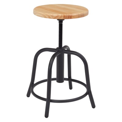 NPS 6800 Series Armless Steel Height Adjustable Swivel Stool, Natural Wood Seat, Black Frame (6800W-