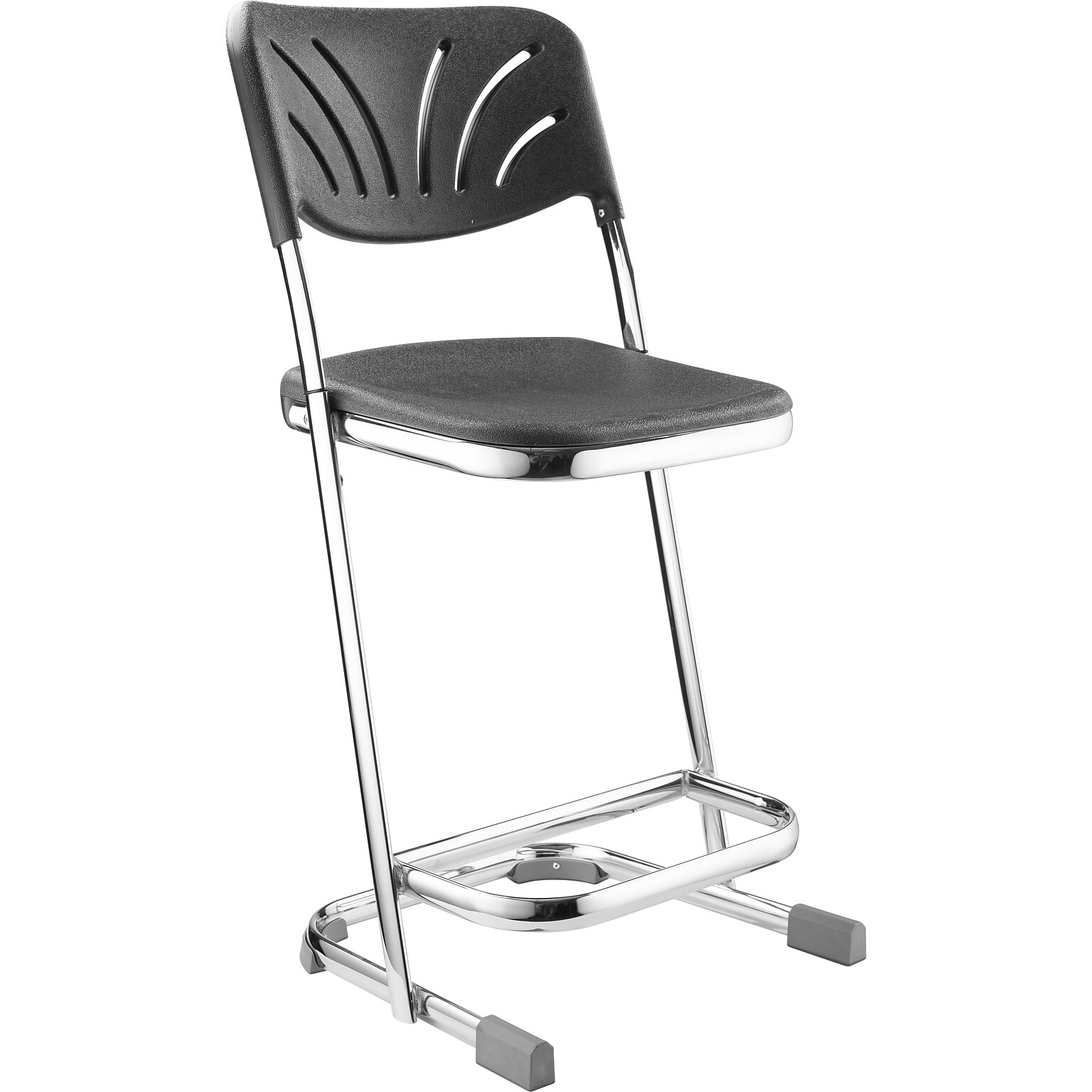 NPS 6600 Series Armless Blow-Molded Plastic 22 Ergonomic Z Stool With Backrest, Steel, Black (6622B)