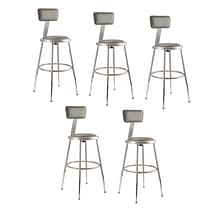NPS 6400 Series Armless Vinyl Height Adjustable Padded 18 Inch Stool with Backrest, Gray , 5 Pack (6