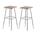 NPS 6300 Series Armless Wood 30 Inch Height Adjustable Square Stool, Gray, 2 Pack (6330H/2)