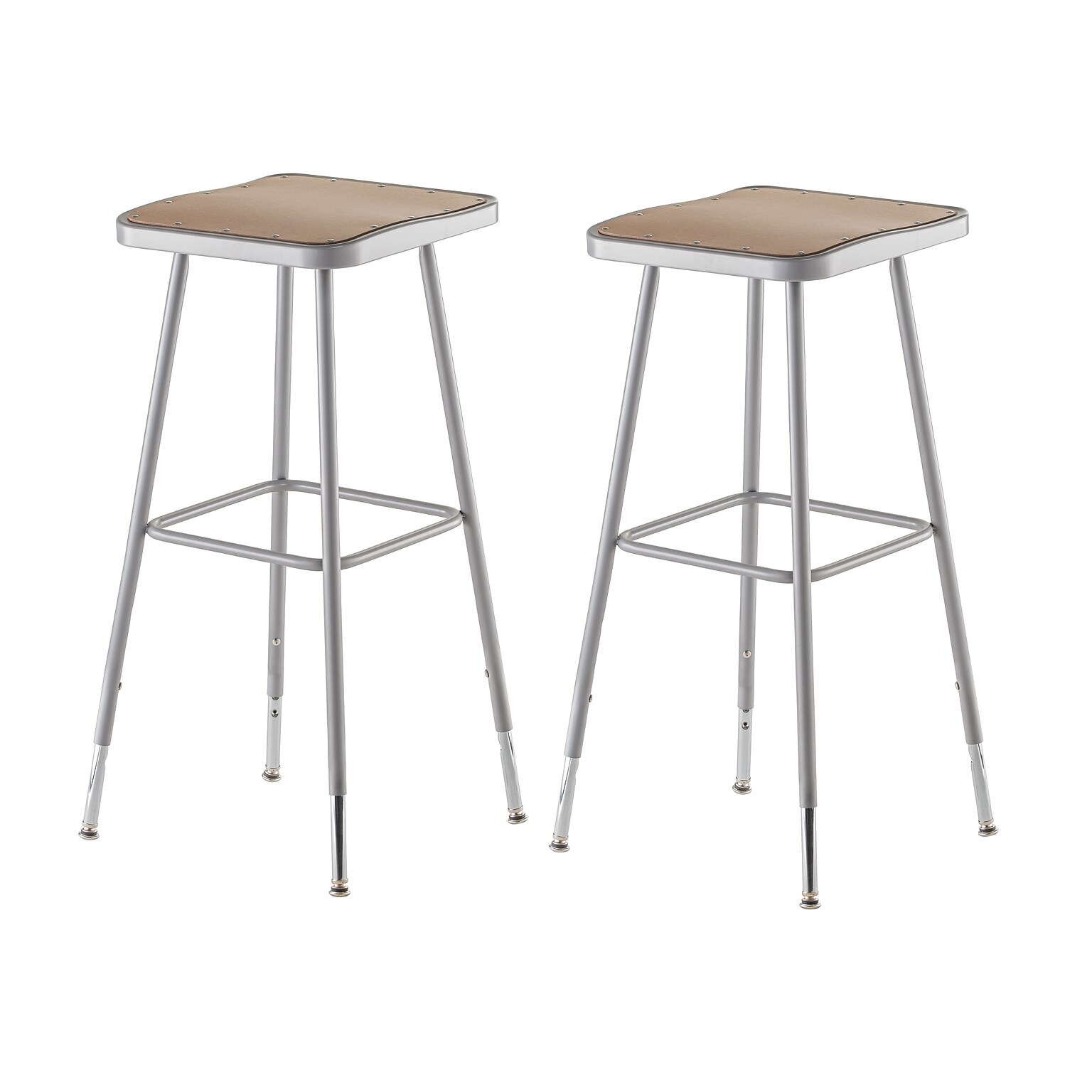 NPS 6300 Series Armless Wood 30 Height Adjustable Square Stool, Gray, 2 Pack (6330H/2)
