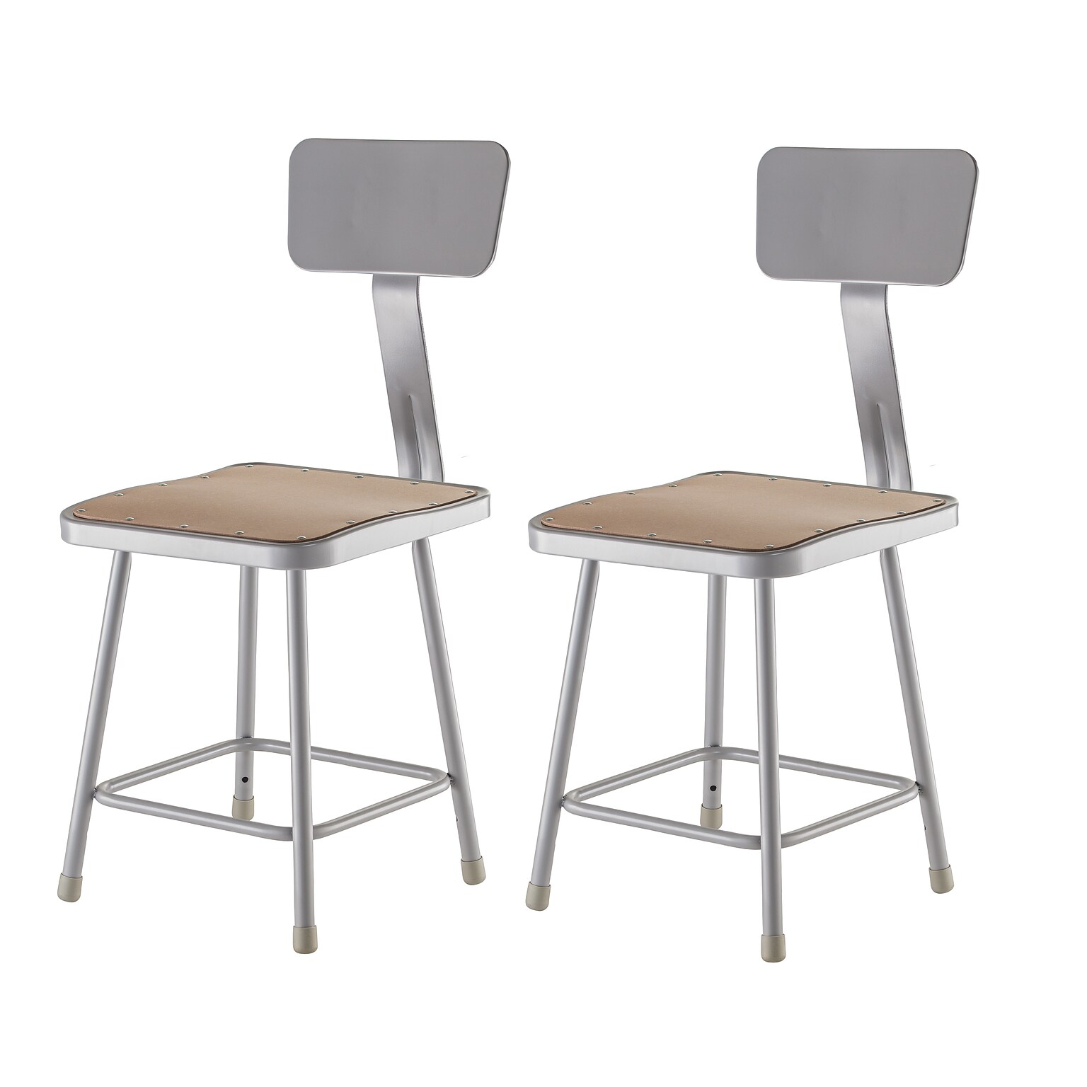 NPS 6300 Series Armless Wood 18 Square Stool w/ Backrest, Gray, 2 Pack (6318B/2)
