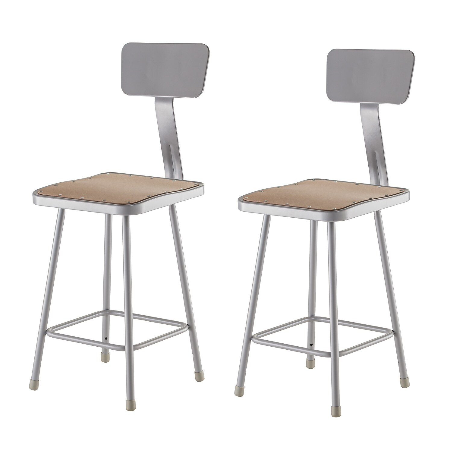 NPS 6300 Series Armless Wood 24 Square Stool w/ Backrest, Gray, 2/Pack (6324B/2)