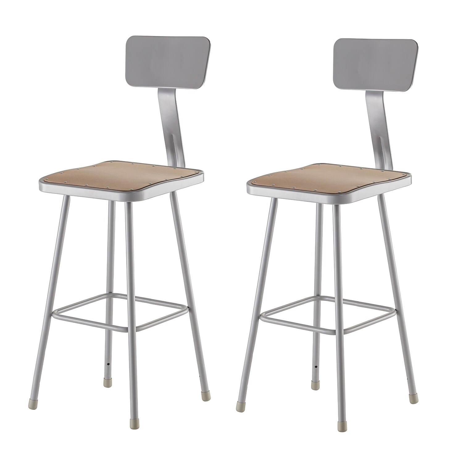NPS 6300 Series Armless Wood 30 Square Stool w/ Backrest, Gray, 2/Pack (6330B/2)