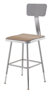 NPS® 19 - 27 Hardboard Square Adjustable Stool With Backrest, Gray, 2/Pack