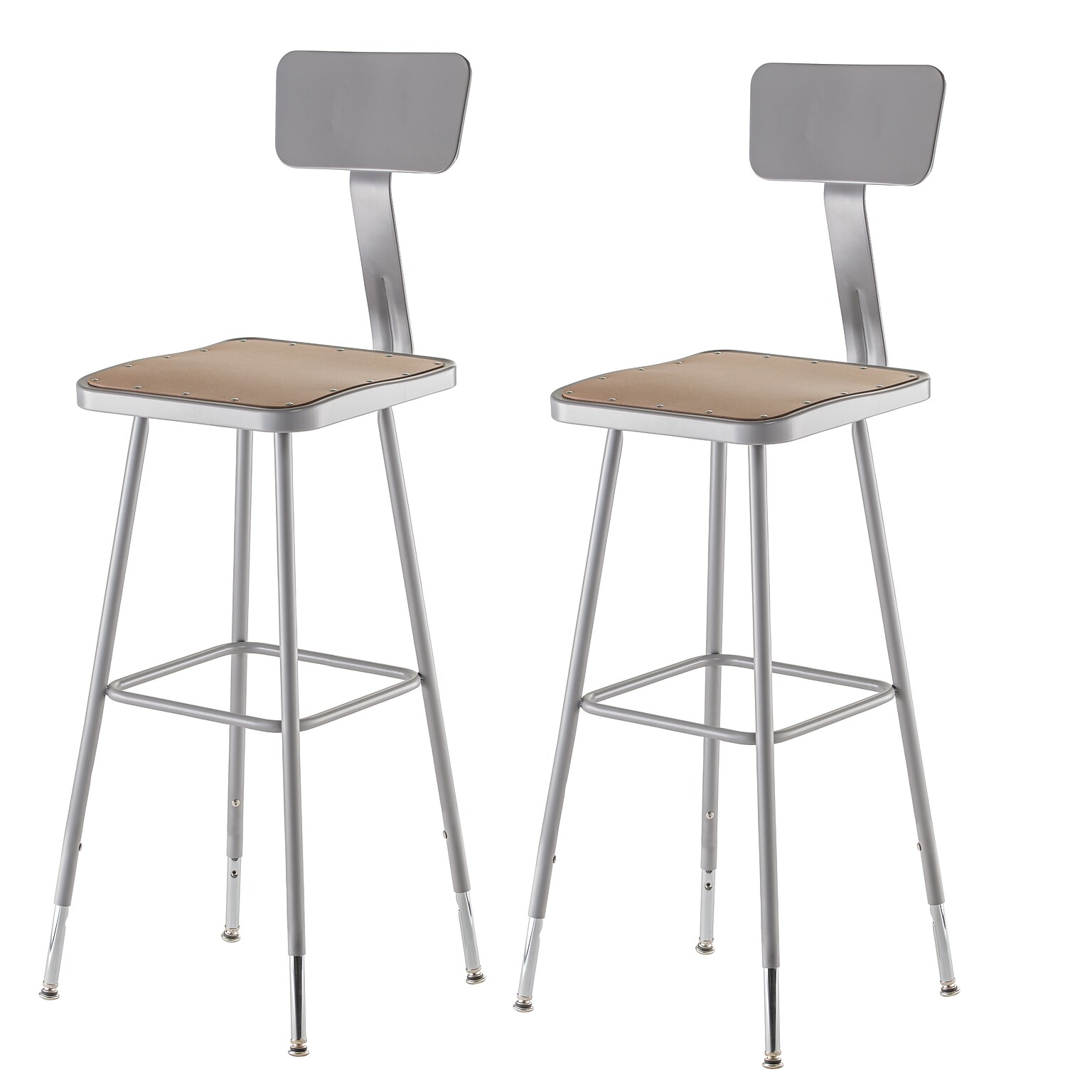 NPS 6300 Series Armless Wood 30 Height Adjustable Square Stool w/ Backrest, Gray , 2/Pack (6330HB/2)